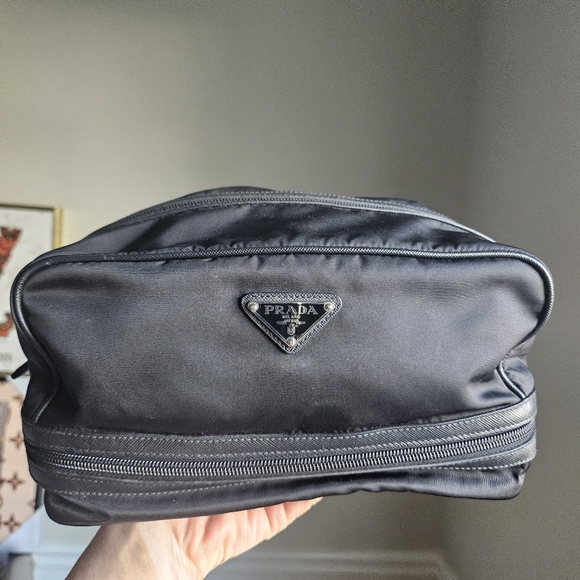 Prada Black Nylon Toiletry Bag with Logo Plaque - Picture 10 of 16
